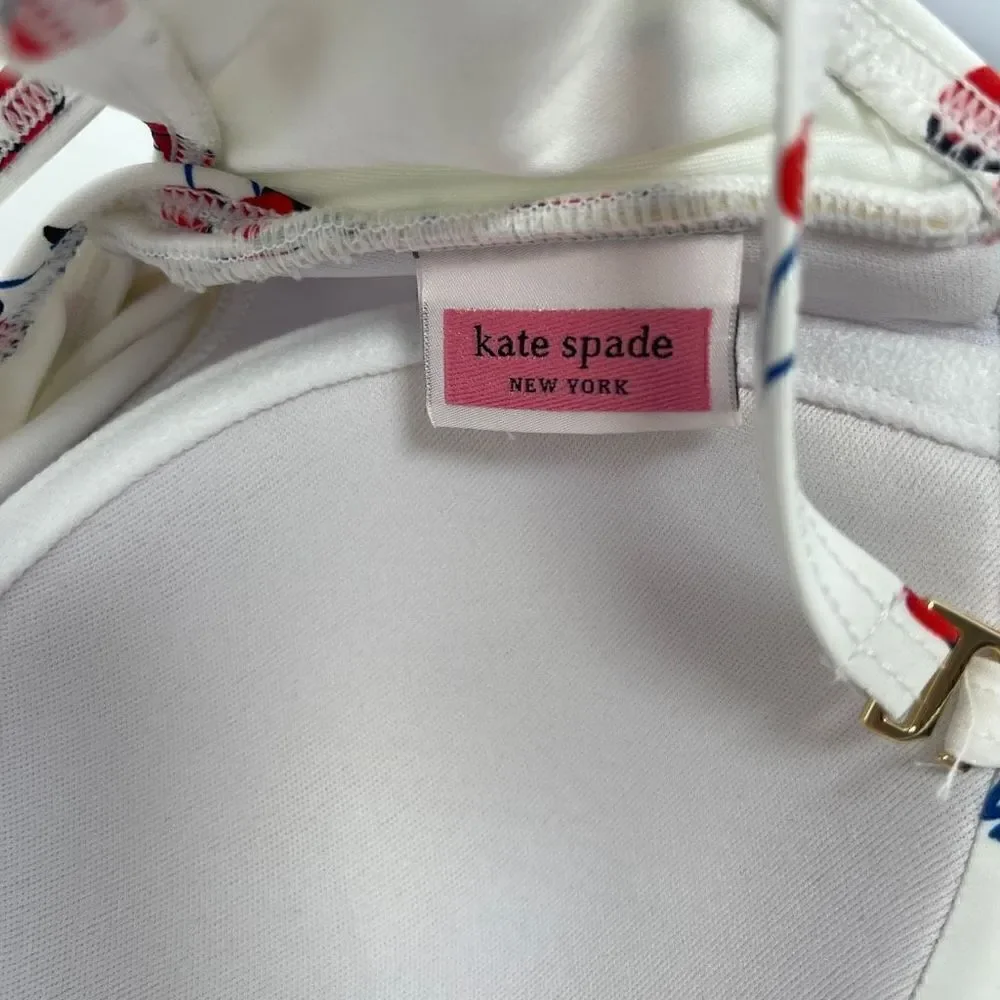 Kate Spade Molded Cup Bandeau Underwire One Piece Swimsuit - Cherry Toss Sz S